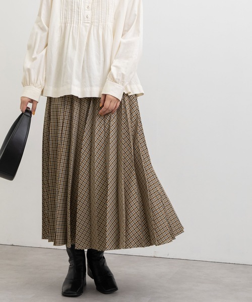 POU DOU DOU(プードゥドゥ)の「アコーディオンプリーツスカート(スカート・レディース・ブラウン/グリーン・3)」の6枚目の写真