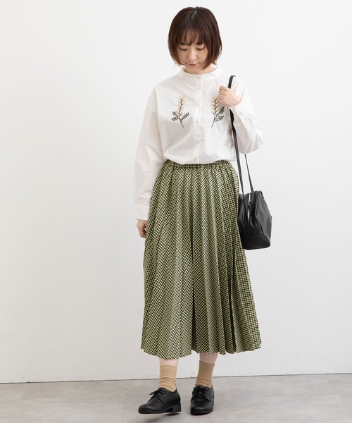 POU DOU DOU(プードゥドゥ)の「アコーディオンプリーツスカート(スカート・レディース・ブラウン/グリーン・3)」の14枚目の写真