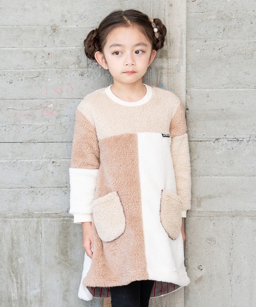 RAGMART（ラグマート）の「ファーパッチワークワンピース（ワンピース・キッズ・ブラック/アイボリー・80ｃｍ/90cm/95cm）」の2枚目の写真