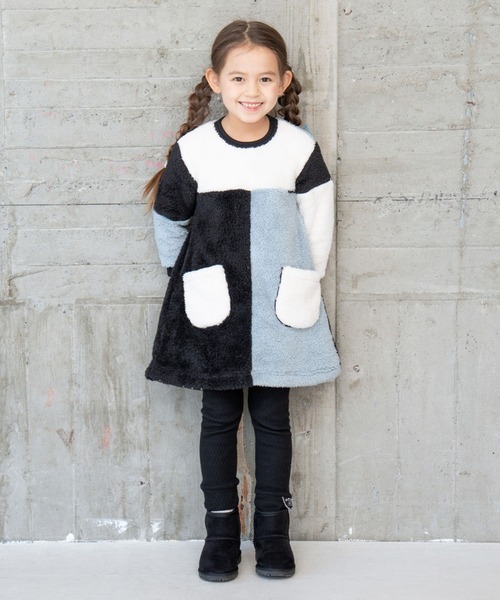 RAGMART（ラグマート）の「ファーパッチワークワンピース（ワンピース・キッズ・ブラック/アイボリー・80ｃｍ/90cm/95cm）」の9枚目の写真