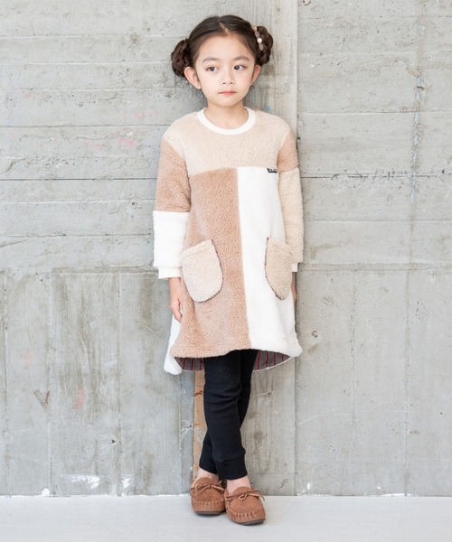 RAGMART（ラグマート）の「ファーパッチワークワンピース（ワンピース・キッズ・ブラック/アイボリー・80ｃｍ/90cm/95cm）」の3枚目の写真