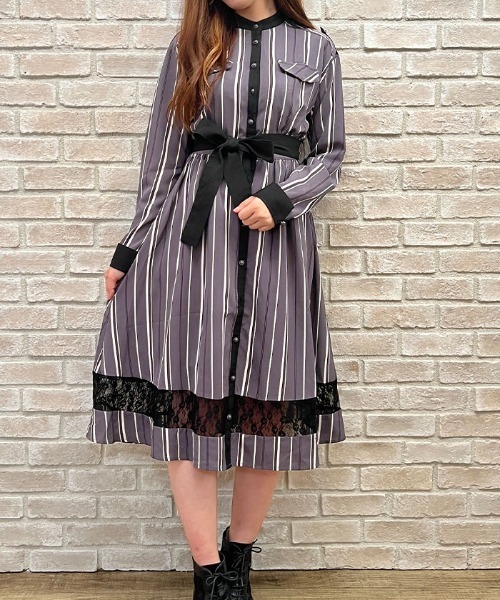 axes femme レジメンタルストライプ柄　ビスチェ風ブラウス　Dグリーン ストライプ柄シャツ | outlet | axes femme online shop