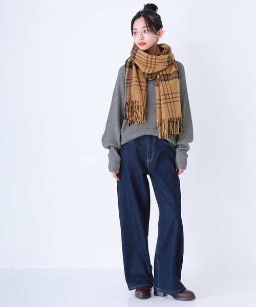 osharewalker（オシャレウォーカー）の「『配色チェック柄ストール』（ストール/ショール・レディース・キャメル/グリーン・FREE）」の6枚目の写真