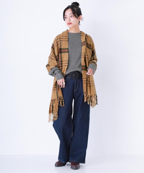 osharewalker（オシャレウォーカー）の「『配色チェック柄ストール』（ストール/ショール・レディース・キャメル/グリーン・FREE）」の8枚目の写真