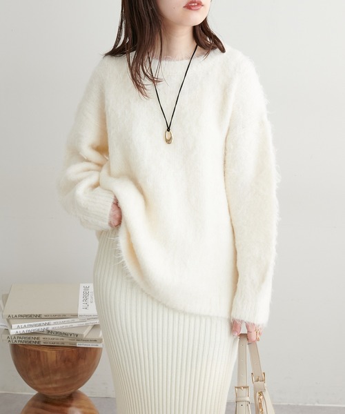 natural couture（ナチュラルクチュール）の「WEB限定/起毛MIXゆるニット（ニット/セーター・レディース・パープル系その他/ピンク/オフホワイト/ブラック・FREE）」の14枚目の写真