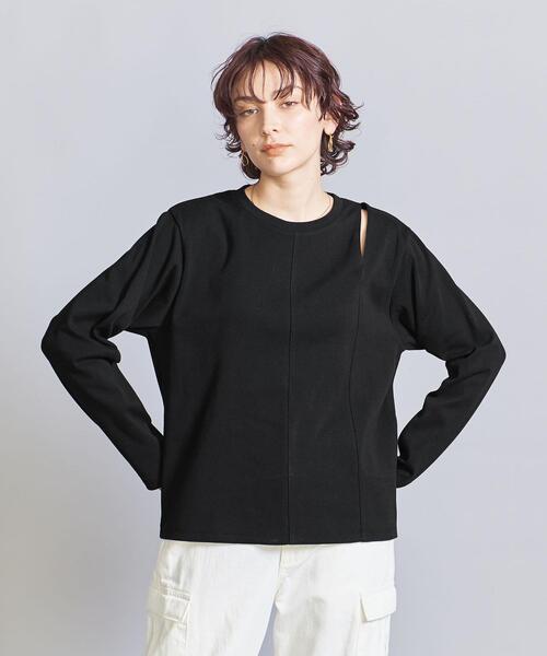 BEAUTY&YOUTH UNITED ARROWS（ビューティーアンドユースユナイテッドアローズ）の「コットン カットアウト ロングスリーブ Tシャツ（Tシャツ/カットソー・レディース・ブラック/ホワイト/ライトブルー・FREE）」の4枚目の写真