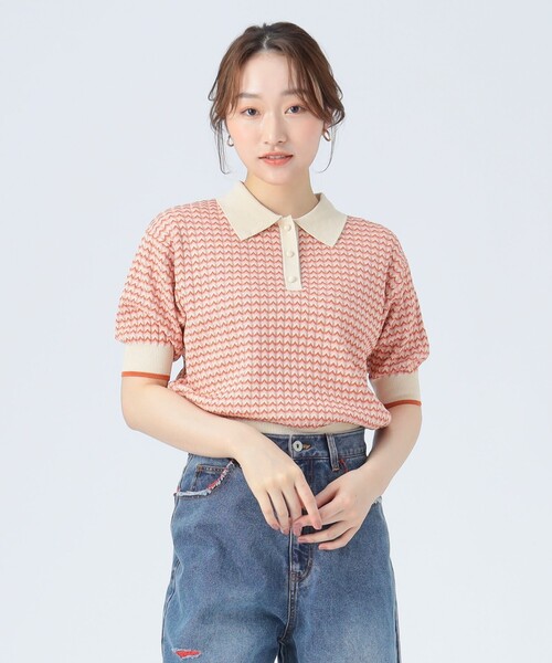 BEAMS HEART（ビームスハート）の「マルチジャカード ニットポロ（ポロシャツ・レディース・ブルー/グリーン/イエロー/ピンク/オレンジ・FREE）」の5枚目の写真