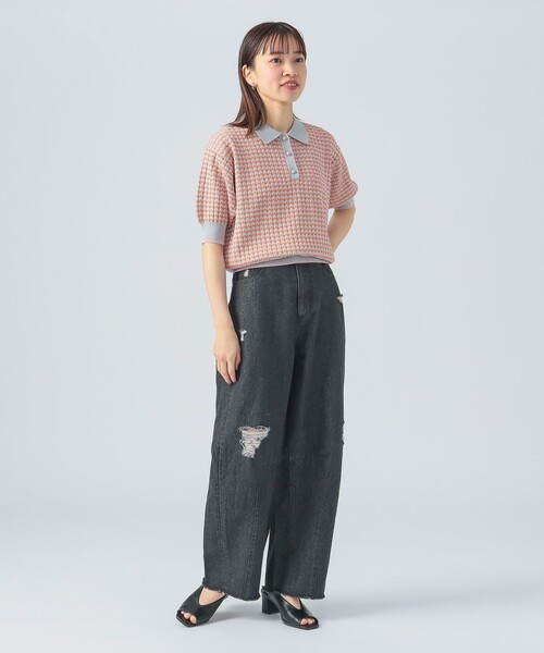 ポロシャツ ポロ マルチジャカード ニットポロ レディース BEAMS HEART ポロシャツ ポロ マルチジャカード ニットポロ
