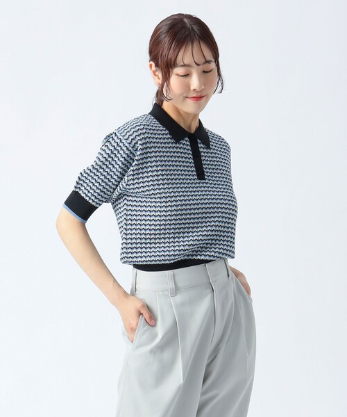soerte マルチカラージャガードニットポロ ブラック 3 MULTI COLLAR JACQUARD KNIT POLO/マルチカラージャガード