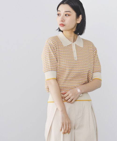 BEAMS HEART（ビームスハート）の「マルチジャカード ニットポロ（ポロシャツ・レディース・ブルー/グリーン/イエロー/ピンク/オレンジ・FREE）」の4枚目の写真