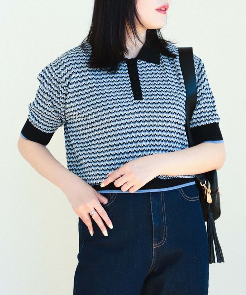 BEAMS HEART（ビームスハート）の「マルチジャカード ニットポロ（ポロシャツ・レディース・ブルー/グリーン/イエロー/ピンク/オレンジ・FREE）」の10枚目の写真