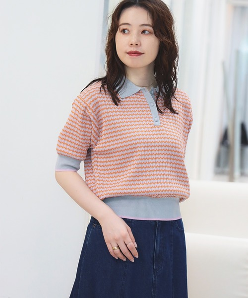 BEAMS HEART（ビームスハート）の「マルチジャカード ニットポロ（ポロシャツ・レディース・ブルー/グリーン/イエロー/ピンク/オレンジ・FREE）」の15枚目の写真