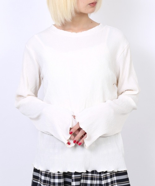 PUNYUS（プニュズ）の「プリーツロンT（Tシャツ/カットソー・レディース・ブラック/ベージュ/アイボリー/ブルー・3/4/1/2）」の2枚目の写真