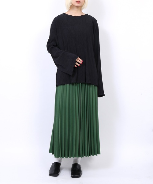 PUNYUS（プニュズ）の「プリーツロンT（Tシャツ/カットソー・レディース・ブラック/ベージュ/アイボリー/ブルー・3/4/1/2）」の5枚目の写真