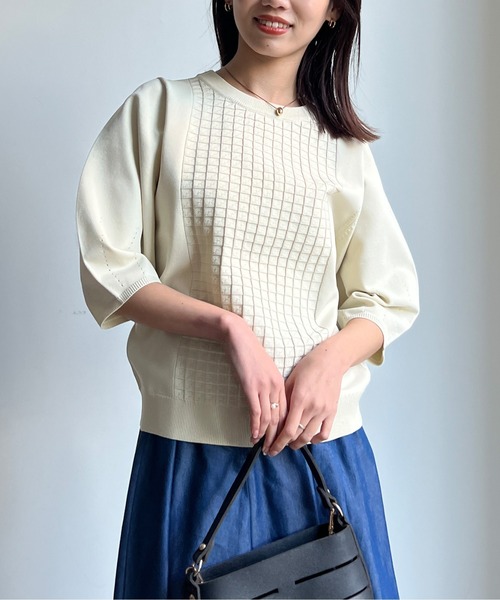 Chez toi(シェトワ)の「軽量JQ織切替半袖プルオーバー(ニット/セーター・レディース・アイボリー/ブラック/グリーン・FREE)」の22枚目の写真
