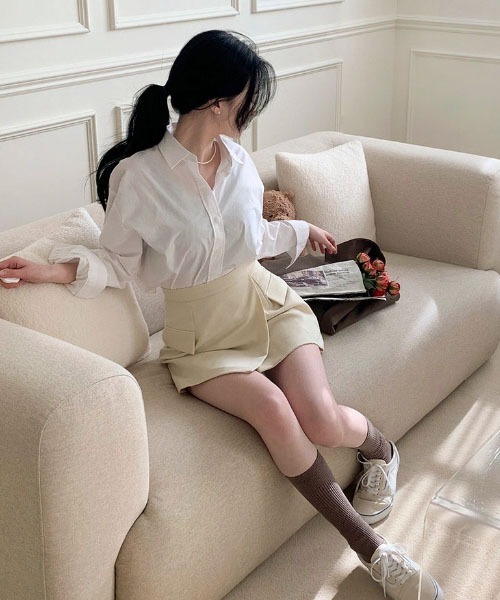 BEIDELLI（ベイデリー）の「[BELLIDE MADE] ベーシッククロップシャツ（シャツ/ブラウス・レディース・ライトイエロー/ホワイト・FREE）」の10枚目の写真