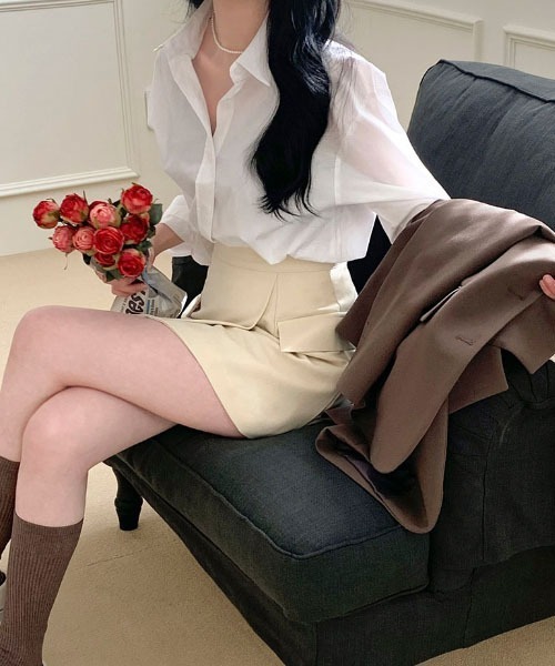 BEIDELLI（ベイデリー）の「[BELLIDE MADE] ベーシッククロップシャツ（シャツ/ブラウス・レディース・ライトイエロー/ホワイト・FREE）」の16枚目の写真