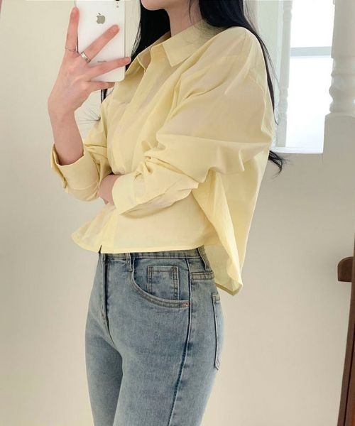 BEIDELLI（ベイデリー）の「[BELLIDE MADE] ベーシッククロップシャツ（シャツ/ブラウス・レディース・ライトイエロー/ホワイト・FREE）」の9枚目の写真