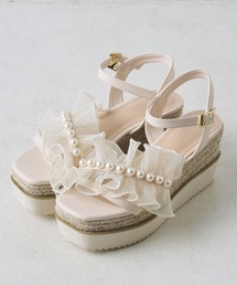one after another NICE CLAUP | シアーフリル×パール厚底サンダル(サンダル)