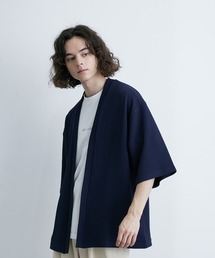 梨地ポンチ5分袖アンサンブルカーディガン