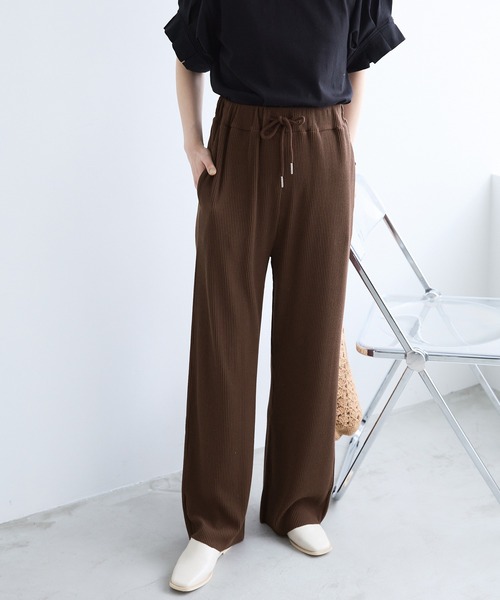 Chaco closet（チャコ クローゼット）の「リブセルフカットリブイージーパンツ（その他パンツ・レディース・ネイビー/ダークブラウン/ブラック/アイボリー/オリーブ・FREE）」の2枚目の写真