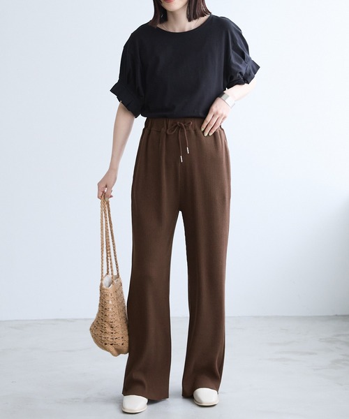 Chaco closet（チャコ クローゼット）の「リブセルフカットリブイージーパンツ（その他パンツ・レディース・ネイビー/ダークブラウン/ブラック/アイボリー/オリーブ・FREE）」の18枚目の写真