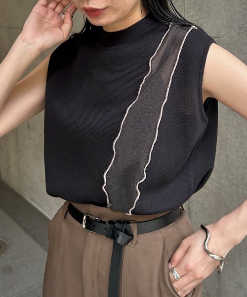 &g'aime（アンジェム）の「【&g’aime】メローシアー切替ニット（ニット/セーター・レディース・チャコールグレー/ブラック/ブラウン/グレイッシュベージュ・FREE）」の6枚目の写真