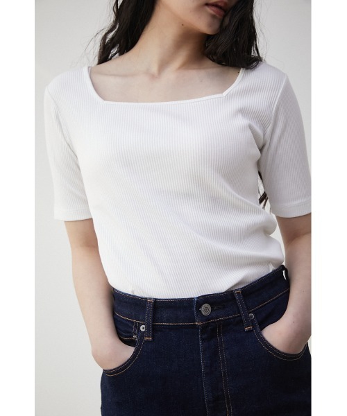 AZUL by moussy(アズールバイマウジー)の「2WAY RIB TOPS/2WAYリブトップス(Tシャツ/カットソー・レディース・オフホワイト/ライム/オレンジ/ブラック・SMALL/MEDIUM)」の3枚目の写真