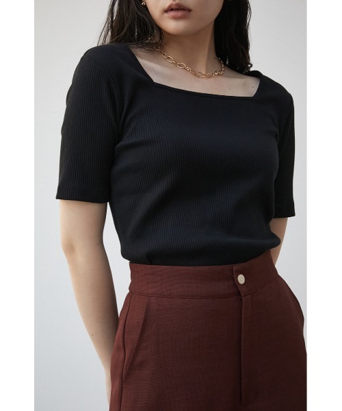 AZUL by moussy(アズールバイマウジー)の「2WAY RIB TOPS/2WAYリブトップス(Tシャツ/カットソー・レディース・オフホワイト/ライム/オレンジ/ブラック・SMALL/MEDIUM)」の4枚目の写真