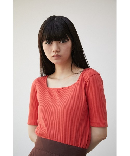 AZUL by moussy(アズールバイマウジー)の「2WAY RIB TOPS/2WAYリブトップス(Tシャツ/カットソー・レディース・オフホワイト/ライム/オレンジ/ブラック・SMALL/MEDIUM)」の15枚目の写真