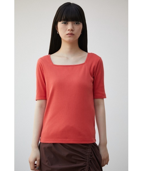 AZUL by moussy(アズールバイマウジー)の「2WAY RIB TOPS/2WAYリブトップス(Tシャツ/カットソー・レディース・オフホワイト/ライム/オレンジ/ブラック・SMALL/MEDIUM)」の12枚目の写真