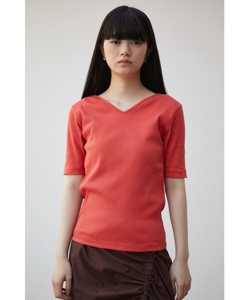 AZUL by moussy(アズールバイマウジー)の「2WAY RIB TOPS/2WAYリブトップス(Tシャツ/カットソー・レディース・オフホワイト/ライム/オレンジ/ブラック・SMALL/MEDIUM)」の6枚目の写真