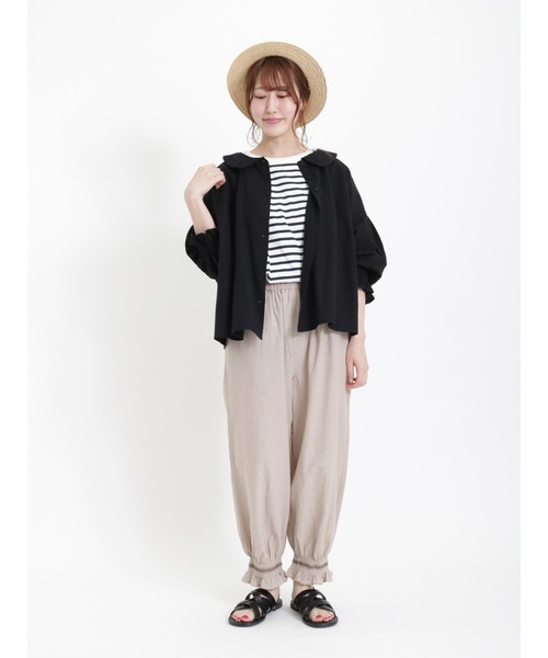 Samansa Mos2（サマンサ モスモス）の「ビッグシルエットボーダーTシャツ（Tシャツ/カットソー・レディース・レッド/ベージュ/グリーン/チャコール/ブルー/オフホワイト・ﾌﾘ-）」の9枚目の写真