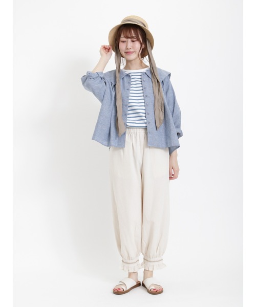 Samansa Mos2（サマンサ モスモス）の「ビッグシルエットボーダーTシャツ（Tシャツ/カットソー・レディース・レッド/ベージュ/グリーン/チャコール/ブルー/オフホワイト・ﾌﾘ-）」の12枚目の写真