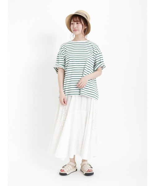 Samansa Mos2（サマンサ モスモス）の「ビッグシルエットボーダーTシャツ（Tシャツ/カットソー・レディース・レッド/ベージュ/グリーン/チャコール/ブルー/オフホワイト・ﾌﾘ-）」の15枚目の写真