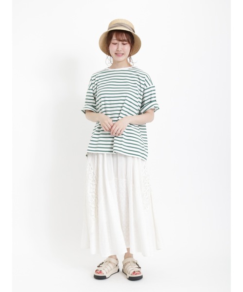 Samansa Mos2（サマンサ モスモス）の「ビッグシルエットボーダーTシャツ（Tシャツ/カットソー・レディース・レッド/ベージュ/グリーン/チャコール/ブルー/オフホワイト・ﾌﾘ-）」の16枚目の写真