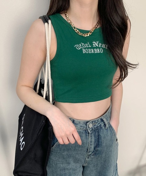 non-hedge(ノンヘッジ)の「ロゴ刺繍ショート丈タンクトップ(タンクトップ・レディース・グリーン/オフホワイト/ブラック・F)」の21枚目の写真