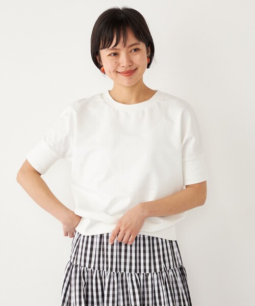 SHIPS Colors(シップス カラーズ)の「SHIPS Colors:〈洗濯機可能〉ミニ裏毛 ショート スリーブ トップス(Tシャツ/カットソー・レディース・ライトブルー/ブラック/オフホワイト・ONE SIZE)」の1枚目の写真
