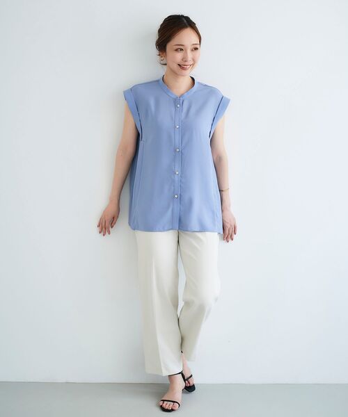 le.coeur blanc（ルクールブラン）の「ジョーゼットサイドプリーツブラウス（シャツ/ブラウス・レディース・グレイッシュベージュ/サックスブルー/ネイビー・38）」の18枚目の写真