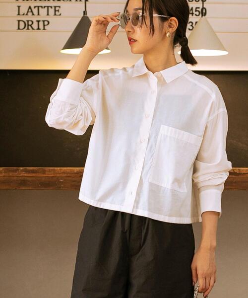 coen（コーエン）の「クロップドシャツ（シャツ/ブラウス・レディース・ホワイト/ライトブルー/ブラウン・M/L）」の2枚目の写真