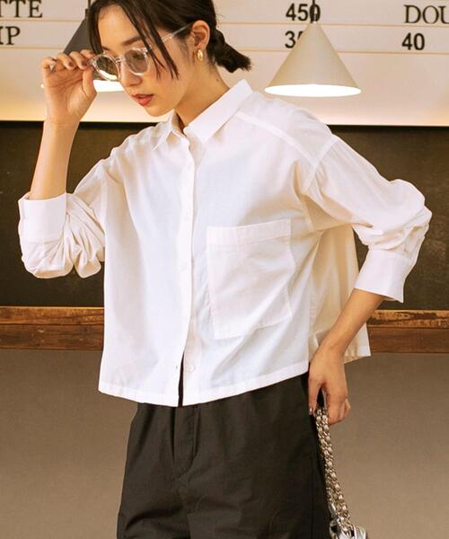 coen（コーエン）の「クロップドシャツ（シャツ/ブラウス・レディース・ホワイト/ライトブルー/ブラウン・M/L）」の4枚目の写真