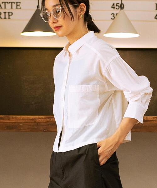 coen（コーエン）の「クロップドシャツ（シャツ/ブラウス・レディース・ホワイト/ライトブルー/ブラウン・M/L）」の6枚目の写真