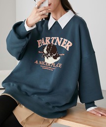 裏起毛 ドッグプリント サガラ刺繍 BIGシルエットスウェット