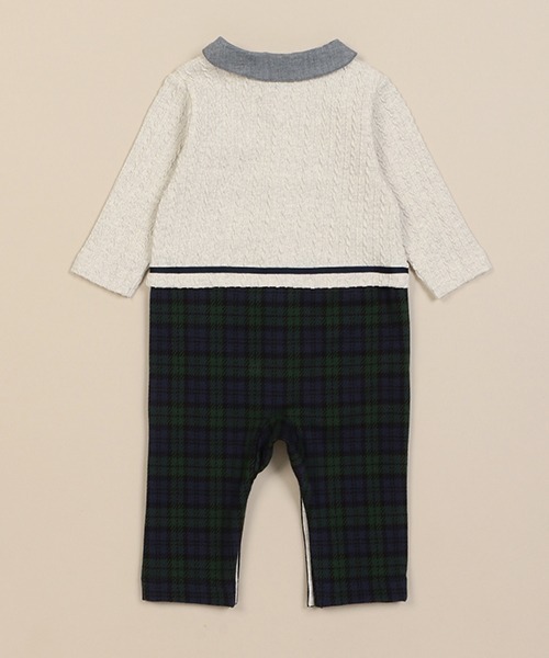 sense of wonder（センスオブワンダー）の「ケーブルレイヤードカバーオール【日本製】（ロンパース・キッズ・グリーン/グレー・80ｃｍ/70cm）」の4枚目の写真