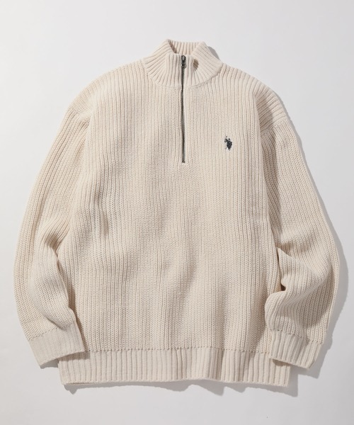 U.S. POLO ASSN.（ユーエスポロアッスン）の「【U.S. POLO ASSN./ユーエスポロアッスン】ワンポイント刺繍 ハーフジップ リラクシングニット（ニット/セーター・メンズ・グリーン/ベージュ/ネイビー/アイボリー/イエロー系その他/ブラック・M/L/LL）」の7枚目の写真