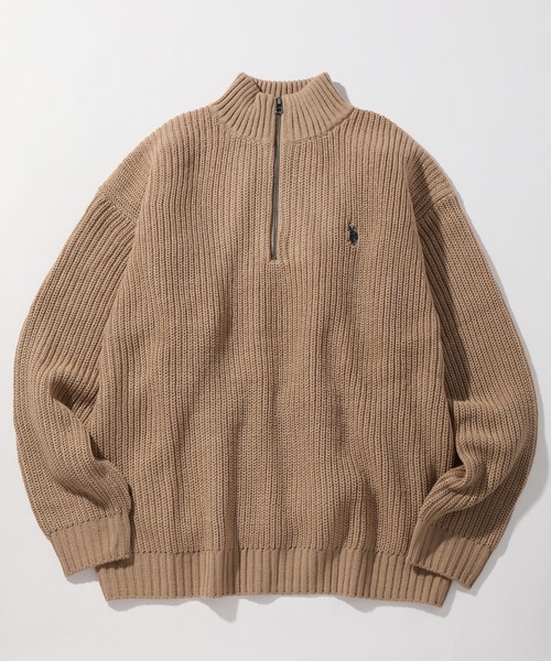 U.S. POLO ASSN.（ユーエスポロアッスン）の「【U.S. POLO ASSN./ユーエスポロアッスン】ワンポイント刺繍 ハーフジップ リラクシングニット（ニット/セーター・メンズ・グリーン/ベージュ/ネイビー/アイボリー/イエロー系その他/ブラック・M/L/LL）」の9枚目の写真