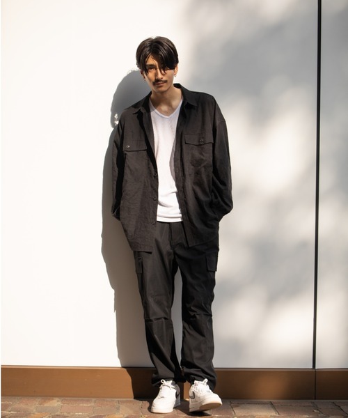 Mossimo（モッシモ）の「MOSSIMO（モッシモ）バルーン袖　Tシャツ＆シャツセット アンサンブル（シャツ/ブラウス・メンズ・グレー/ブラック系その他・XL/L/M）」の4枚目の写真