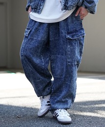 MinoriTY | 【MinoriTY】パッチワークデニムカーゴパンツ ワイドパンツ テーパードパンツ 裾ドローコード ウエストゴム ルーズフィット 秋服 メンズ(カーゴパンツ)
