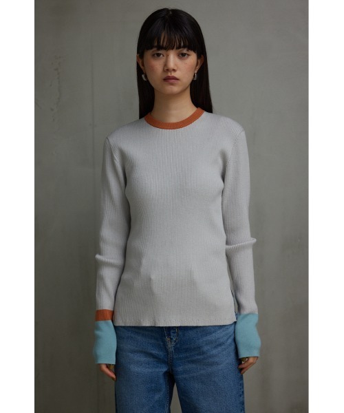 AZUL by moussy(アズールバイマウジー)の「グリッターリブ長袖ニットトップス(ニット/セーター・レディース・グレー/ブラック・SMALL/MEDIUM)」の6枚目の写真