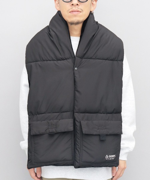 GERRY（ジェリー）の「ビッグシルエット 中綿 タフタポリ ポケット付き ダウンマフラー・ショール（マフラー・メンズ・ブラック・FREE）」の8枚目の写真